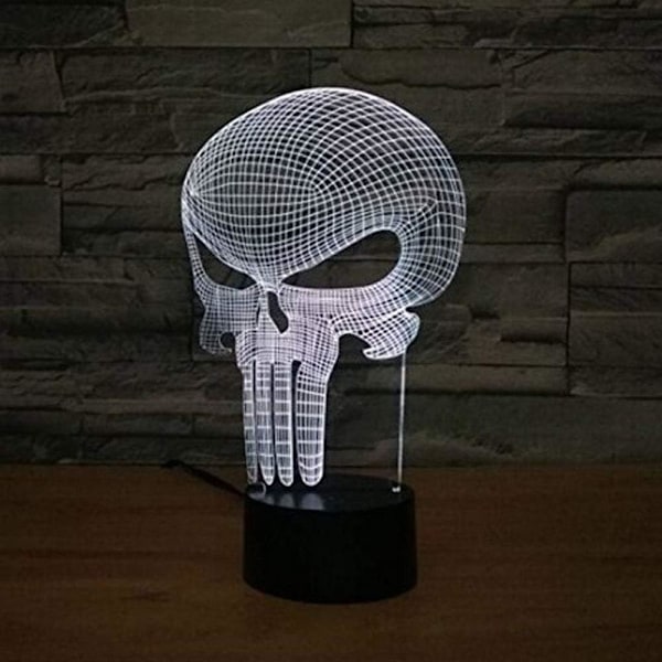 Punisher Skull 3D-modell Visuell optisk illusjon 7 farger Chan