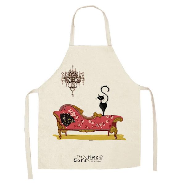 Bomull Linne Forstykke for Menn Kvinner Søt Tegneserie Katt Ermeløs Forkle Bibs Hjem Kaffe Butikk Rengjøring Baking Matlaging Forkle Stil 4 38x47cm