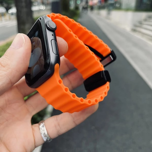 Magnetiskt spänne för Apple Watch Band Ultra 2 49mm 45mm 44mm 40mm 41mm 38 42mm Silikonarmband iWatch Series 7 6 3 se 8 9 Orange 38mm 40mm 41mm