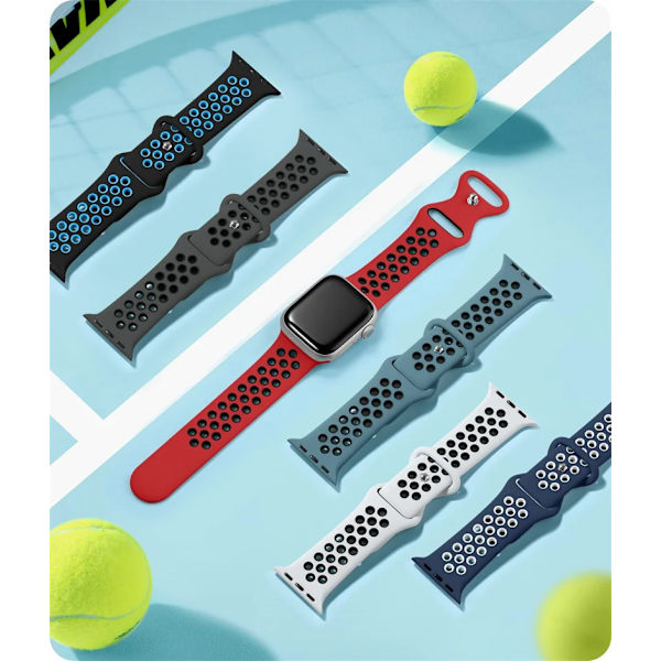 Sportrem til Apple Watch Band 44mm 40mm 42-38-41mm 45mm Air-hole silikonearmbånd iWatch Series 8/7 6 SE 5 4 3 Ultra 2 49mm Sort 03 49mm-42-44-45mm ML