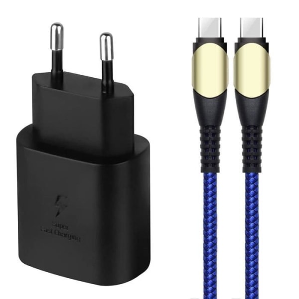 CQBB 25W snabb PD-laddare + 60W 1M USB-C till USB-C-kabel för Samsung Galaxy A52 4G-5G A53 A52s A54 A34 A33 A32 4G-5G