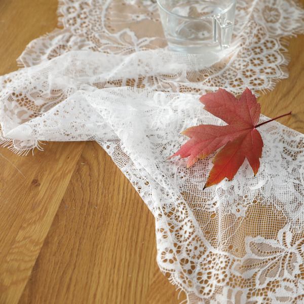 Hvit blonderduk 35*300cm brodert blonder rustikt bryllup d