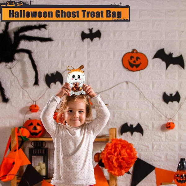 Halloween slik-eller-behandlingspose - Spøgelsesfestival gavepose, slik-eller-behandlings spøgelse slikpose med gennemsigtigt vindue til Thanksgiving Day Spöke