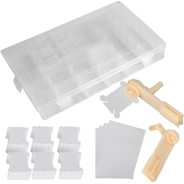 Broderigarn Organizer Boks Melkehvit Korssting Plast Spoler Manuell Viklingsmaskin