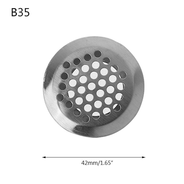 Ventilasjonsgitter i rustfritt stål, rund form 35mm
