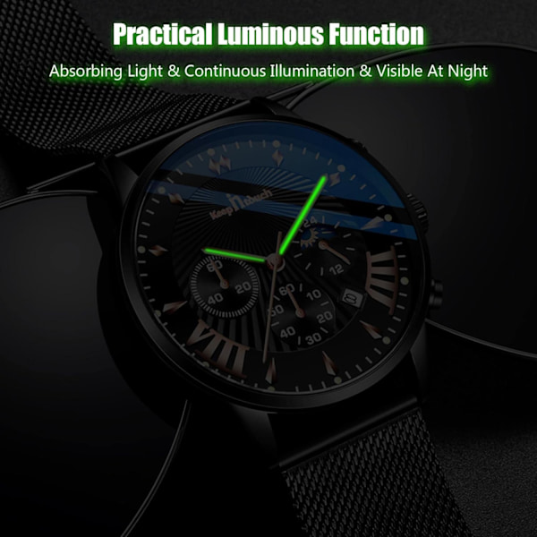 Multifunktionelt Herre-ur Business Analogt Kvartsur Sports Chronograf Armbåndsur 3ATM Lysende Ur, Hvid Brun a, L, Armbånd