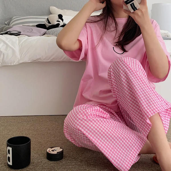 Naisten 2-osainen Pyjama Kotiasu Kevät Ja Syksy Pyjama Kesä Pyjama Naisten Lyhythihainen Housut Case Set Kotiasuun Valkoinen 40-70kg