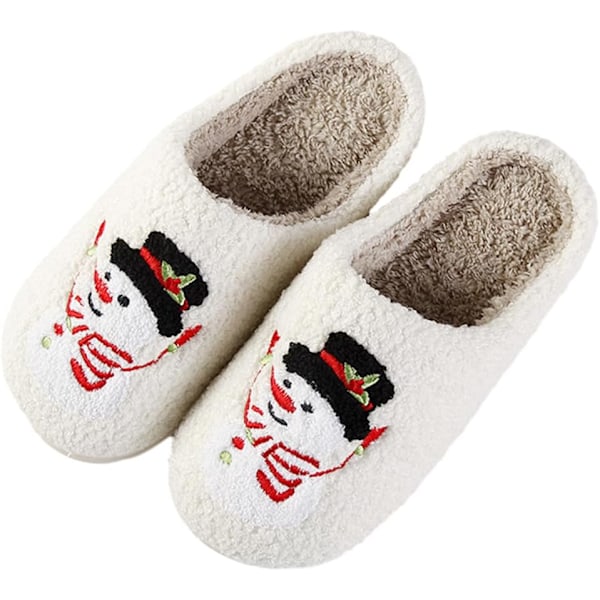 Jule-Tøfler til Mænd og Kvinder, Varme Elg-Plush Soveværelsestøfler White Snowman J 41/42 EU