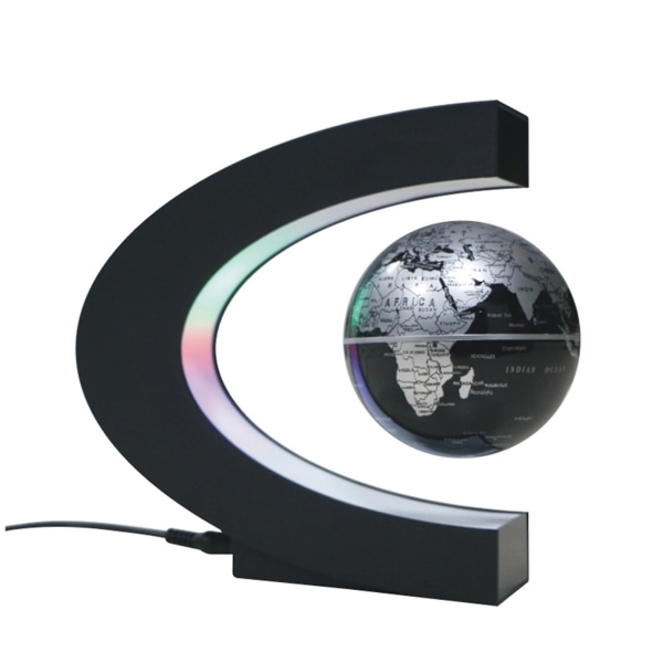 6" C-form Magnetisk flytande klot levitation Maglev levitation Roterande klot världskarta med färgade LED-lampor för undervisning Hemmakontor Skrivbordsdekorat