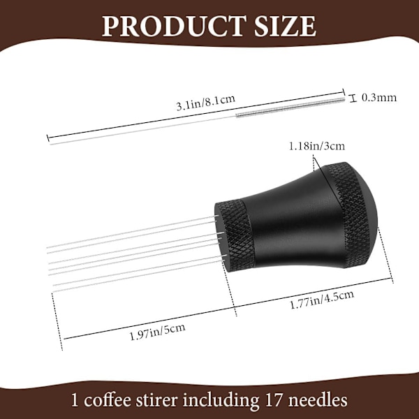 WDT-værktøj Aluminium Legering Kaffeomrører Distributor 7 Nåle 0,3 mm + 10 Udskiftningsnåle Espresso Nål med Holder Espresso Kaffe Blender