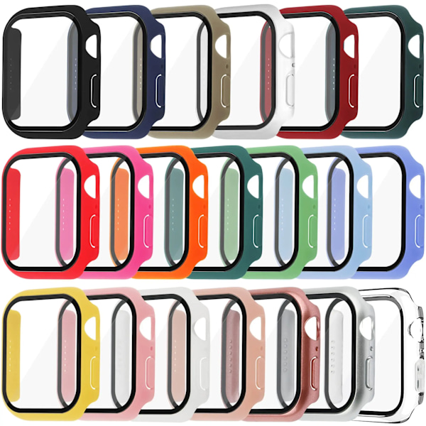 Härdat glas+ cover för Apple Watch Case 45mm 41mm 44mm 40mm 42mm Skärmskydd Apple Watch Tillbehör serie 9 4 5 6 SE 7 8 Mörkgrön 06 Serie 7-8-9 41mm