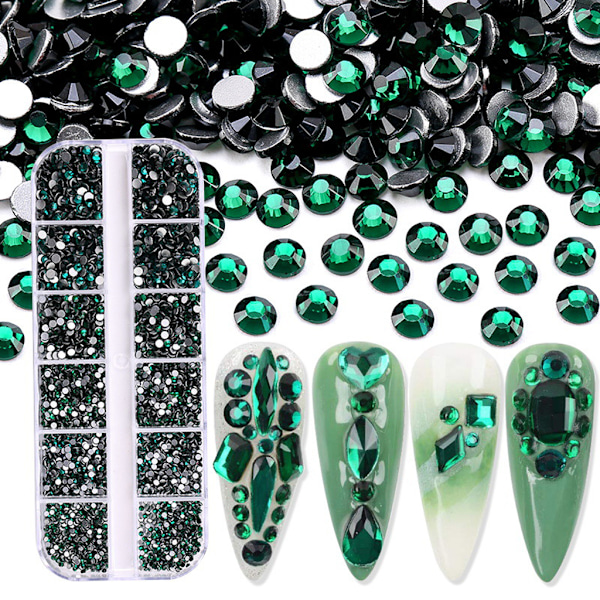 3600 st Nail Art för Rhinestone AB Rhinestones Pärlor Nail Gems Rundformade Flatback Gems Stones Dubbar 6 storlekar med låda Bright gold Bright gold