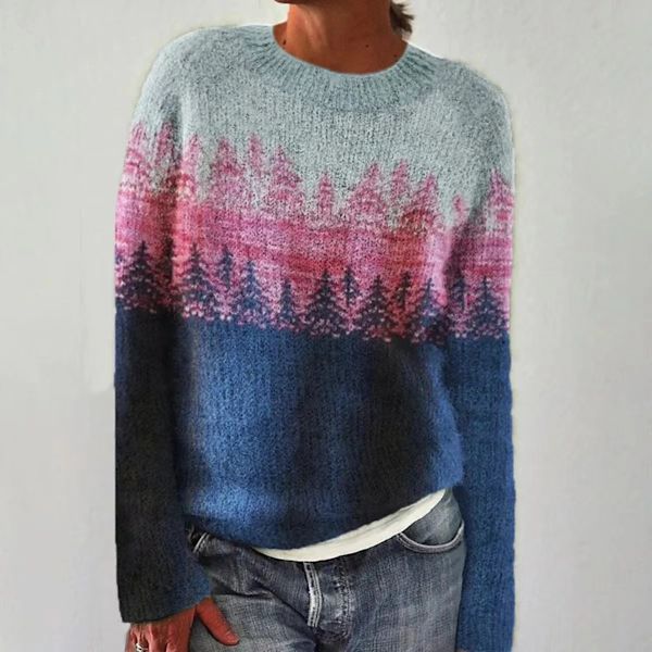 Damtröja i löst stick - Rund hals, färgblock, modetröja, Liquidambar formosana, 4XL Liquidambar formosana 4XL