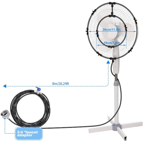 Utendørs vifte-mist-sett med 6 dyser, kjølesystem for terrasse- og utendørsvifter
