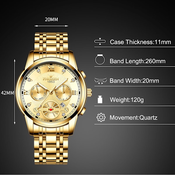 Herrar Analog Kvarts Armbandsur Vintage Elegant Armbandsur Datumskalender Luminous Klocka Guld Gold