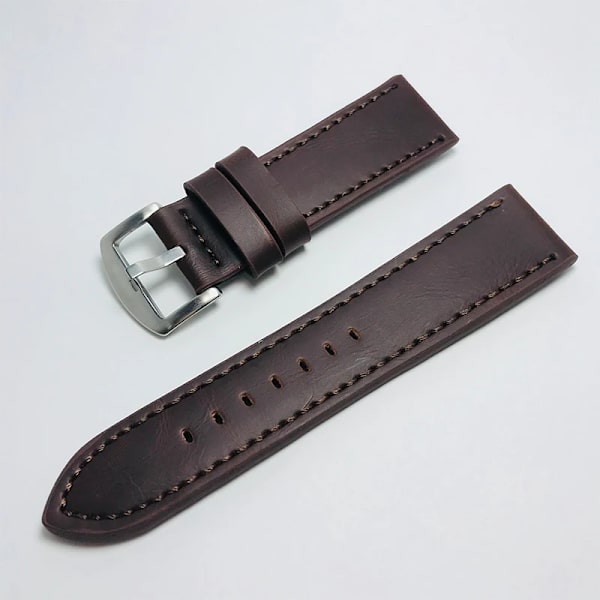 Ny 18 mm 20 mm 22 mm 24 mm Læderrem af kohud Herre Dame Sort Watch Universal Vandtæt Rem Tilbehør Mørk Kaffe 24mm