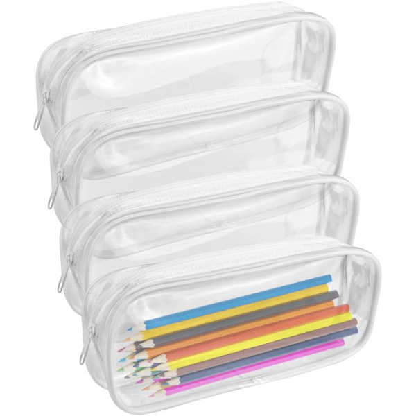 4 läpinäkyvää PVC-kynäpussia vetoketjulla Vedenpitävä läpinäkyvä