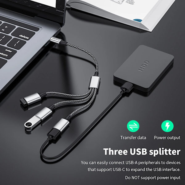 USB 2.0 Type-C-adapter til rejsende, 6000 flettet dataopladningshub, til Samsung Galaxy S22 MacPlePro Air iPad C til 2 USB