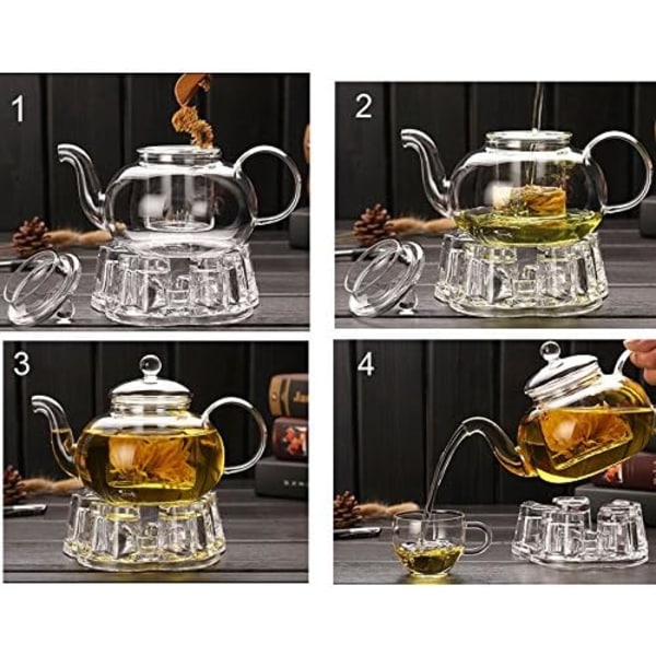 600 ml glasstekanne med infuser, egnet for løst te, bruk på komfyrtopp 600ml/21oz