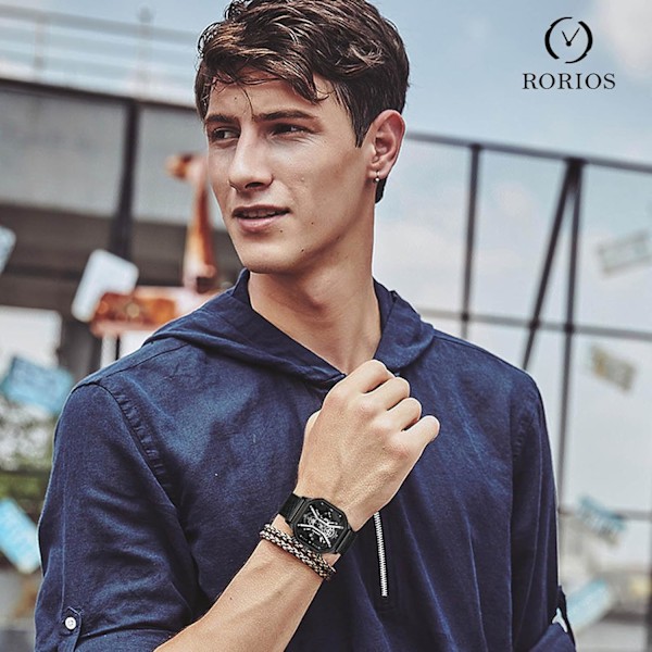 Quartz armbåndsur til mænd business rustfrit stål ur lysende analog armbåndsur multifunktionel chronograph ur mode firkantet ur Sort B Black B