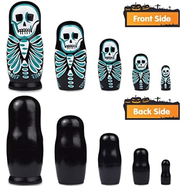 Halloween Nesting Dolls Handgjorda Skalle Skelett Staplingsdockor Trä Matryoshka Ryska Leksaker för Barn Småbarn Jul