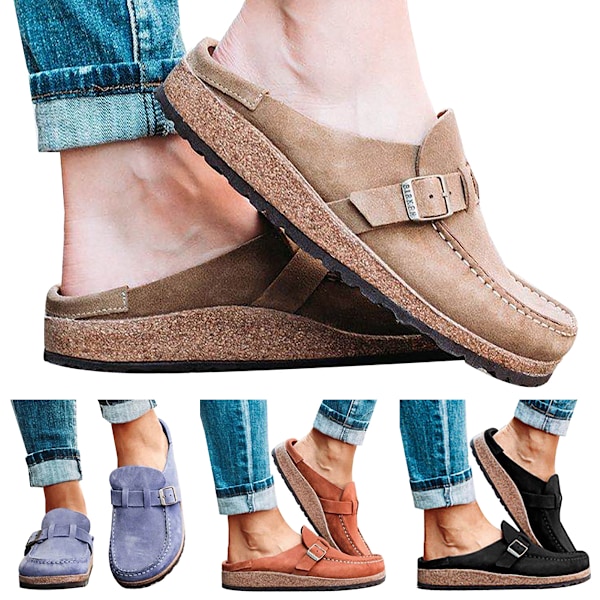Kvinnors skor spänne Slip-on tofflor . Grå Grey 40