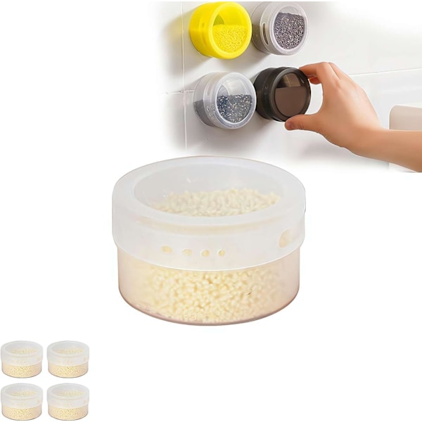 Magnetiske Krydderierkrukker, Krydderi Opbevaringsboks med Transparent Låg, Hvid 4 stk White 4 pcs