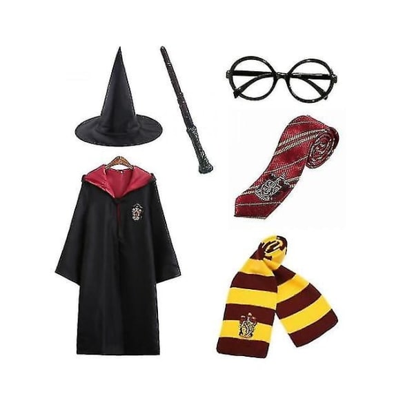 Harry Potter 6-delt sett med magisk trollmannkappe, kostymehatt, størrelse én, SQBB 155