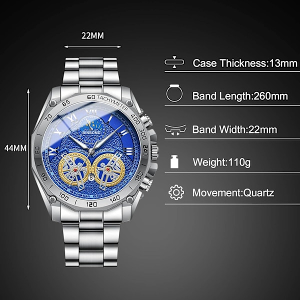 Herrar Kvarts Armbandsur Fritids Rostfritt Stål Klockor Mode Analog Klocka Luminous Datum Kalender Herrklocka Vit Blå White blue