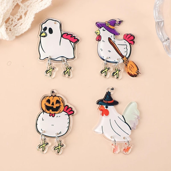 8 st Halloween-berlocker i akryl, roliga spökpumpor, vandrande kycklingar, för halsband, hängande, gör-det-själv, ljusguldfärg