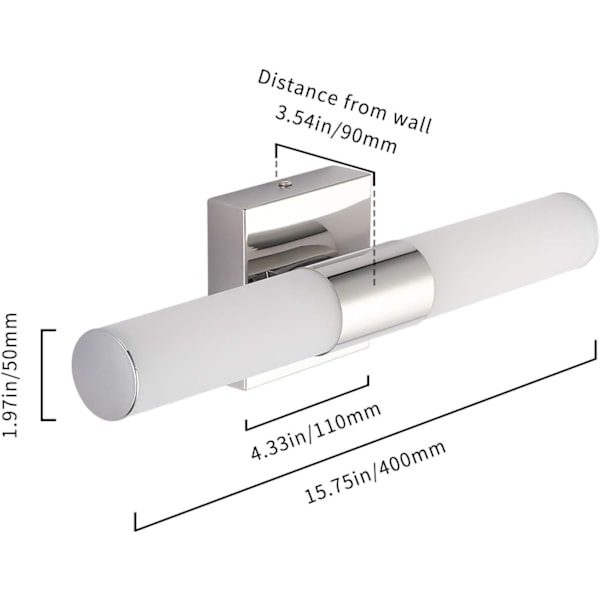 Baderomsskapbelysning, 16W krom LED-speillamper