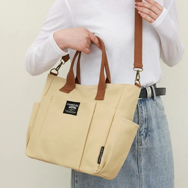 Urban Minimalistisk Kvinnlig Student Stor Kapacitet Pendla Horisontell Canvas Enkel Axel Diagonal Cross Portable Tote Bage Svart