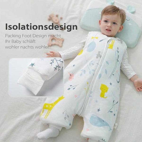 Babysovepose 2,5 TOG (varmeisolering niveau 100% ren bomuld, flere størrelser, hele året, efterår og vinter White animal 90 cm (2-4 years)