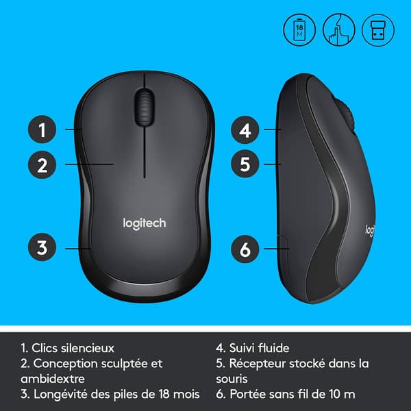 Wireless Silent Mouse, 2.4 GHz with USB Receiver, 1000 DPI Sensor Resolution, 18-Month Battery Life-Max