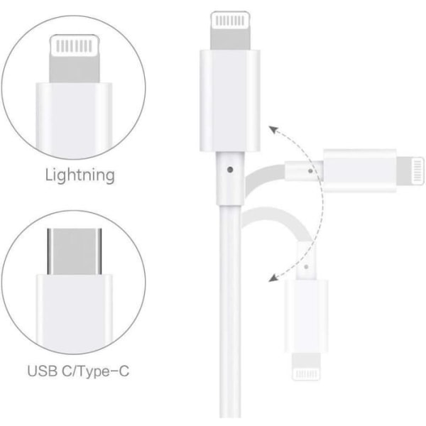 CQBB 3 x USB-kaapeli iPhone 14 Prolle - 14 Plus -14 ProMax -14 Type-C - Lightning - 1 metri valkoinen