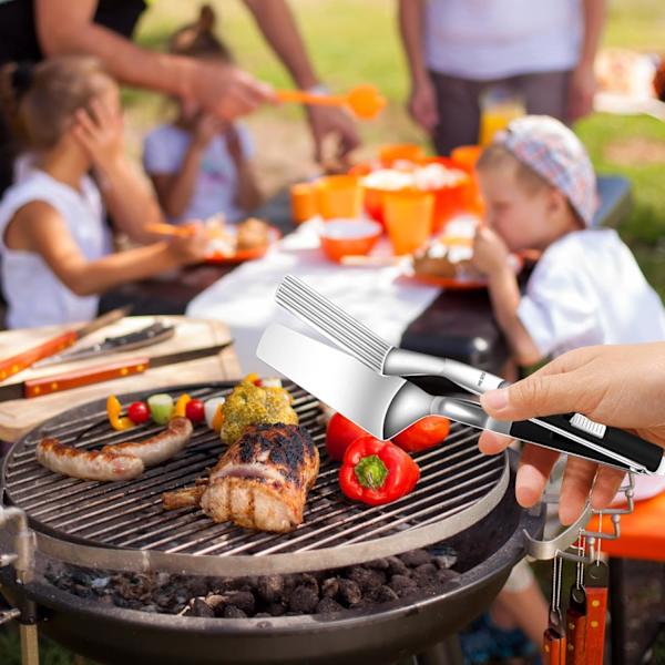 Justerbare BBQ-Tænger, Varmebestandig Koge-Klemme, Udendørs Grillredskaber, Madserveringsklemme Black