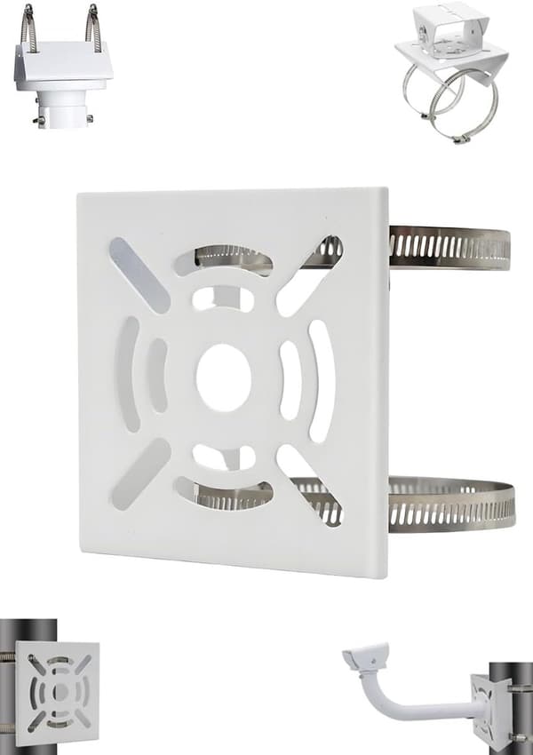 Säkerhetskamerahållare - med 2 ringar universal metall Vertikal stångadapter För kameror Robust Platt och hållbar White_yu