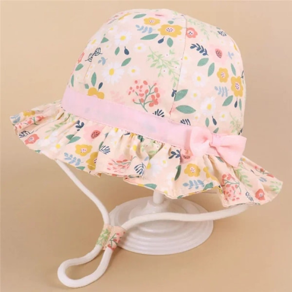 Ny Panama Baby Flickhatt Cap Resor Pojkar Fiskarkeps Cap Barn Hinkhattar Bomull Toddler Baby Blomma Bowknot Vit 54cm (passar 3-8 år)