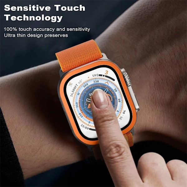 9H Herdet Glass Titanramme for Apple Watch Ultra 2/1 Skjermbeskytter 49Mm Lett Glassbeskytter for Iwatt Ultrach Ultraname Orange for 49MM ultra