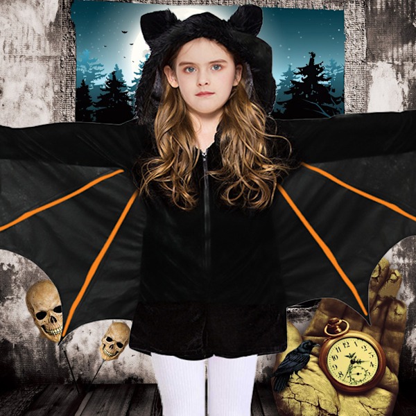 Fleece fladdermusdräkt för barn - Barn Fuzzy Flying Bat Costume pumpa barn 120 Children 120