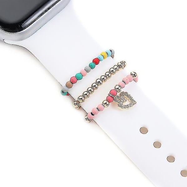 SQBB Nytt för Apple Watch Band Metal Charms Dekorativ Ring Diamant Ornament Smart Watch Silikonrem Tillbehör för Iwatch Armband