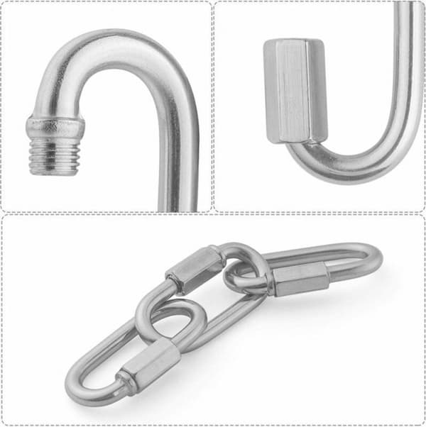 Quick Link Kædeforbinder, 16 Stykker M5/5mm Rustfrit Stål, D-formet til Hængekøjer (Ikke til Klatring)