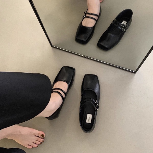 Fransk Aftenstil Mary Jane Kvindesko Enkelt Lag Elegante Flade Sko. Sort 39