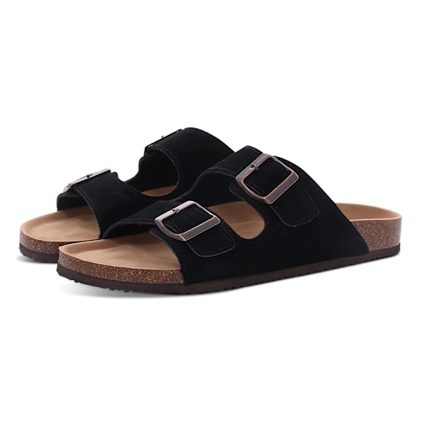 Crestar Kvinnor Classic Cork Tompa Nya Unisex Suede Flats Sandaler Med Arch Support Summer Beach Slides Justerbara Buckle Skor Crestar Suede-AT 37