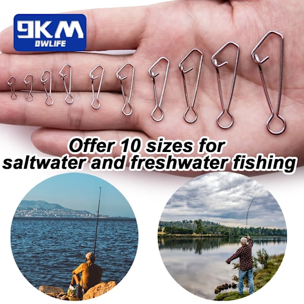 Fiske Snap 50~200st Rustfrit stål Saltvand Fiske Krog Lure Connector Tackle Snabbfiske Clip Lock Snap Vægte Trolling Størrelse-00  10mm 8kg 200 stk