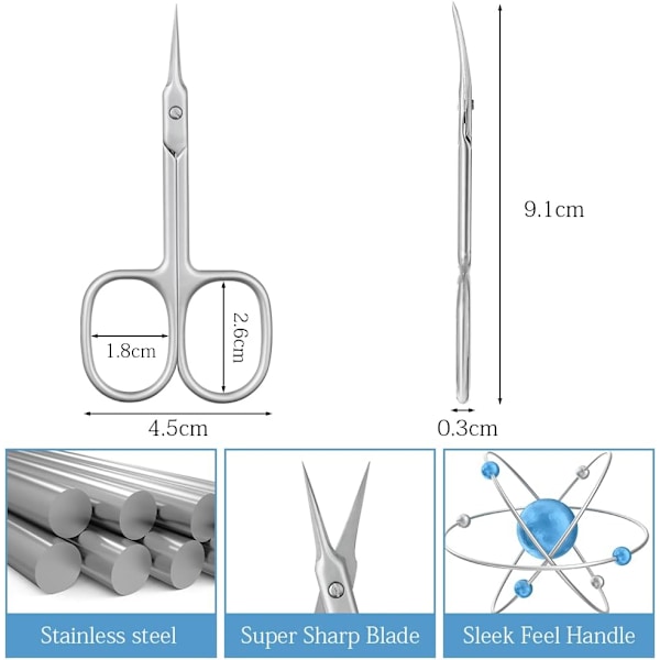 Neglebåndssaks, 2 stk Rustfritt Stål Skjønnhetssaks for Negler, Tånegl og Øyenbryn