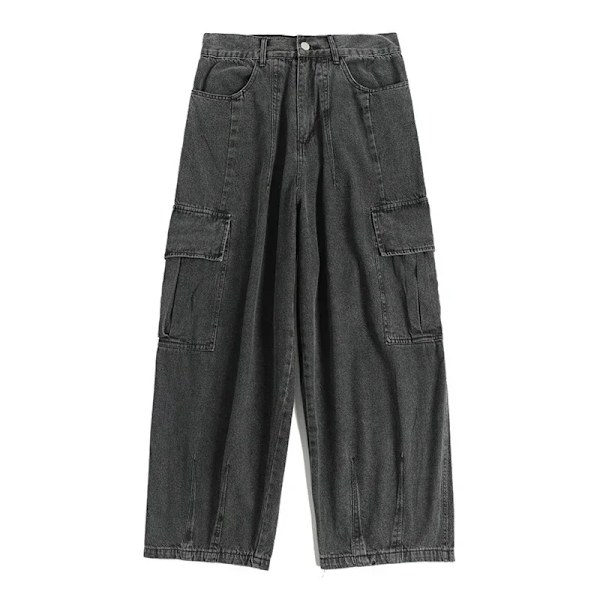 Baggy Jeans Menn Svart Bred Denim Bukser Oversize Cargo Koreansk Mote Mann Klær Streetwear Bukser Joggebukser Svart grå M (50-57.5kg)