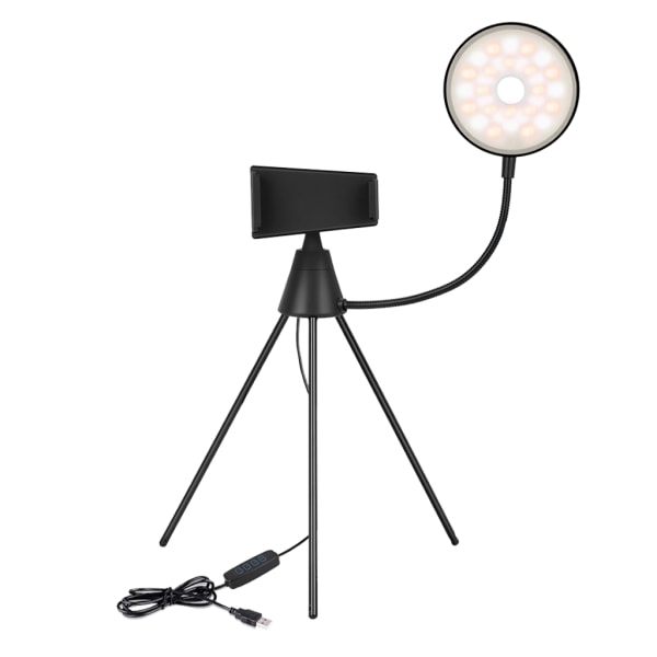 Mini LED Kamera Selfie Ring Light med Stativ Fjärrkontroll Mobilhållare 3 Färger Dimbar för Live Stream