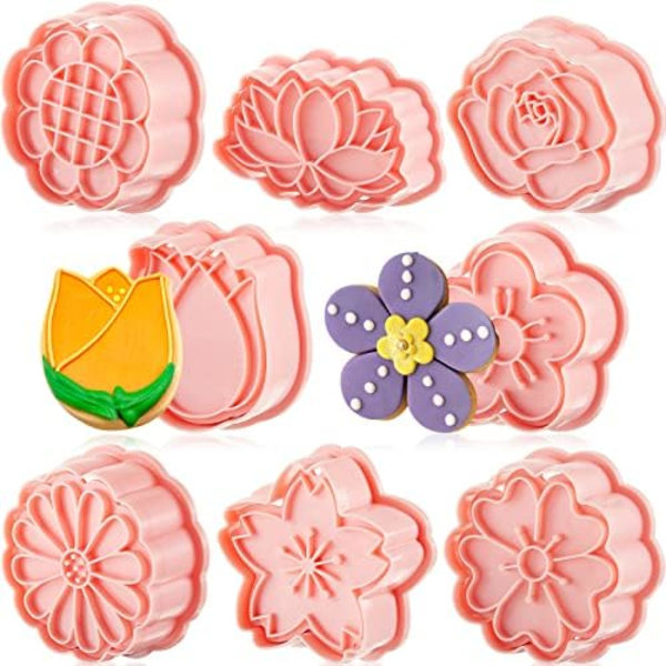 8 Blomstrede Kageforme, Blomsterformede Kageforme i Plast, Rosa Kageforme til Hjemmet og Køkkenet