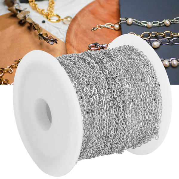 DIY Smyckestillbehör 10 meter Kors O Platt Kedjespole Bulk för Armband Halsband Förlängare Silver 2.2x1.8x0.3mm